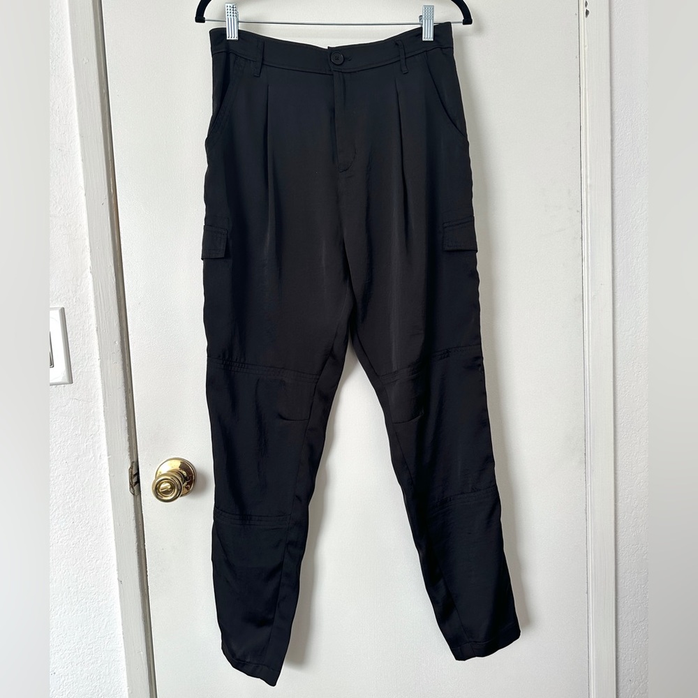 Black Satin Bebe Cargo Pants